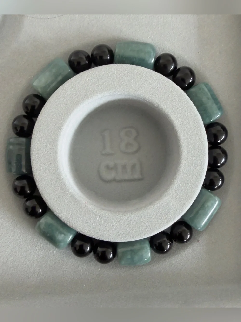 Blue Water Jade Barrel and Black Obsidian Bead Stretchable Bracelet